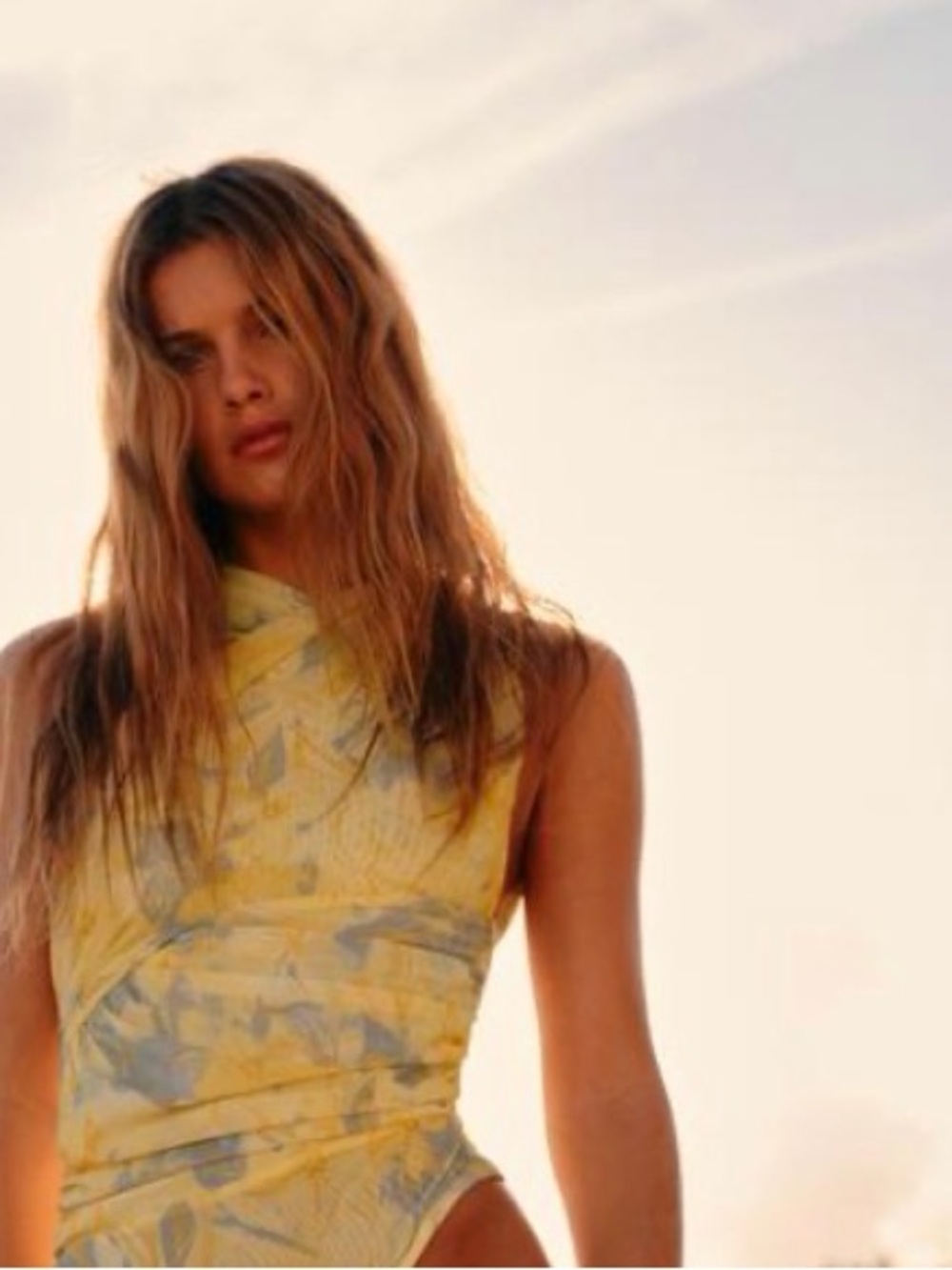 Zara Yellow Patterned Asymmetrical Bodysuit